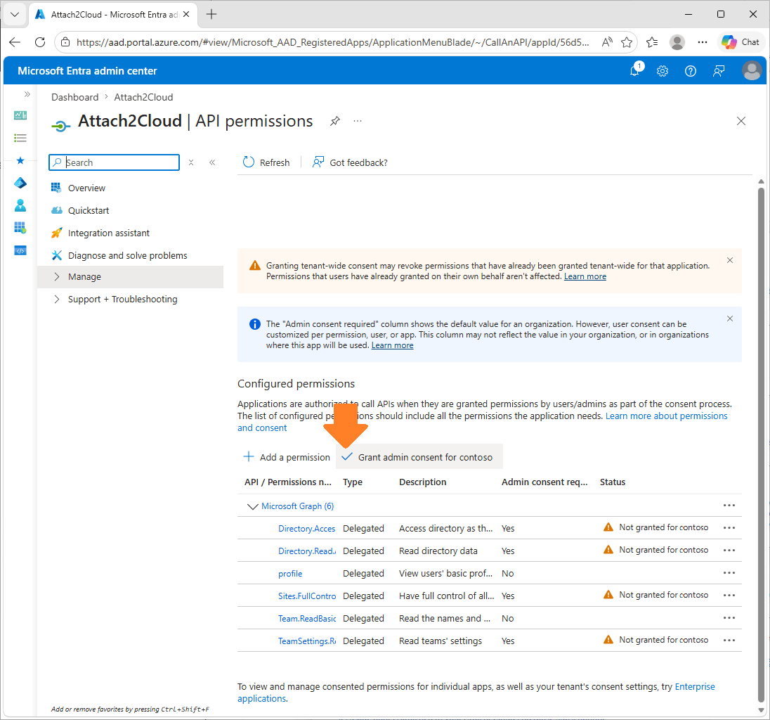 script to register Attach2Cloud in Microsoft Entra - Step 1
