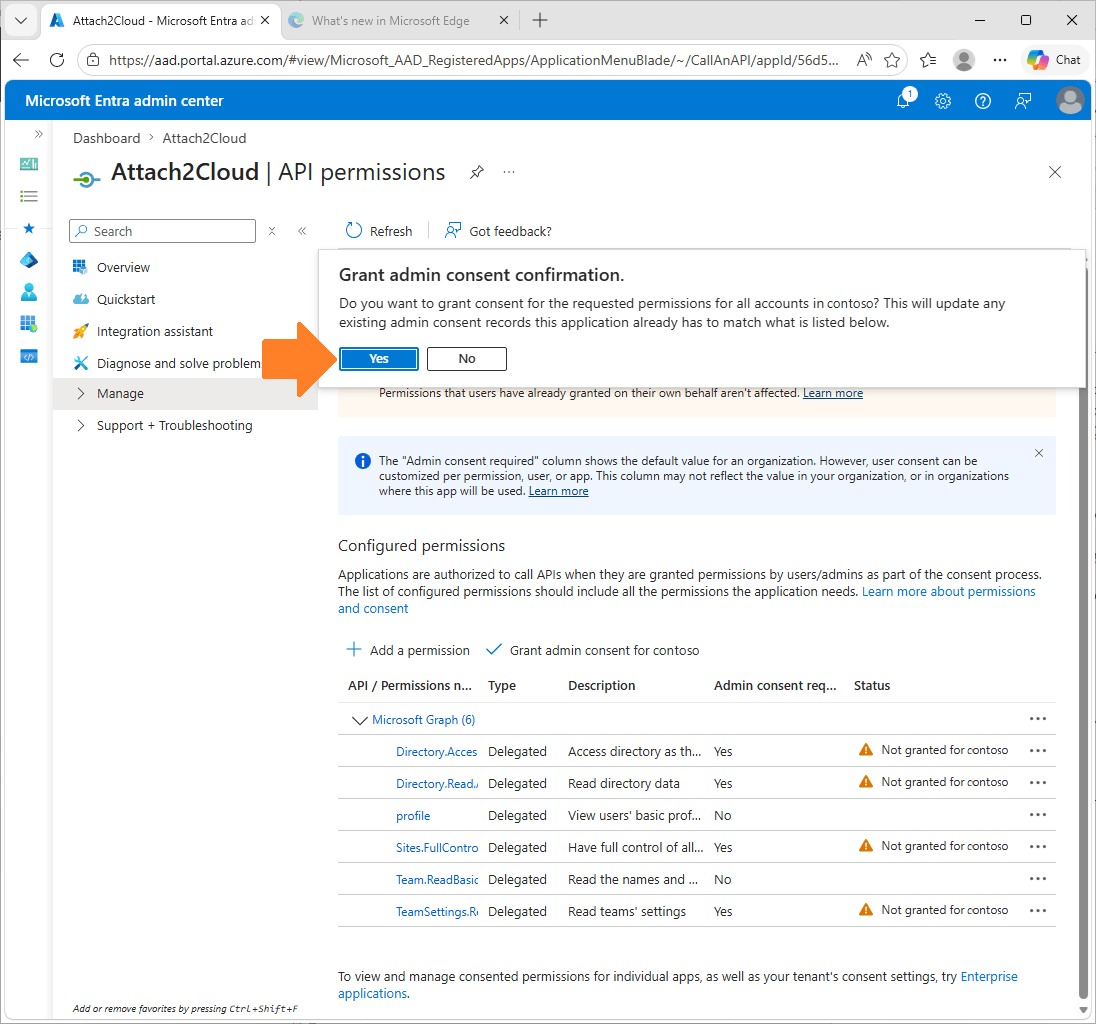 script to register Attach2Cloud in Microsoft Entra - Step 1