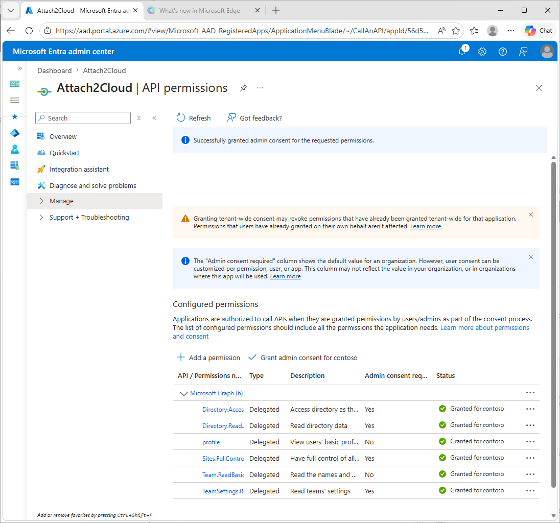 script to register Attach2Cloud in Microsoft Entra - Step 1