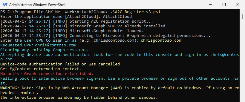 script to register Attach2Cloud in Microsoft Entra - Step 1