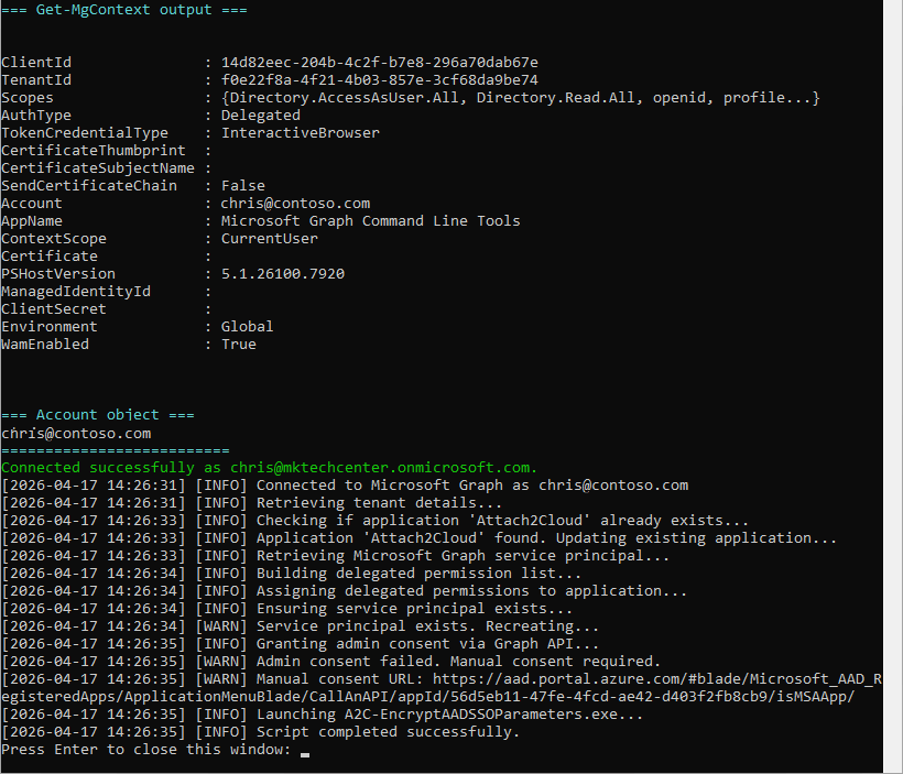 script to register Attach2Cloud in Microsoft Entra - Step 1